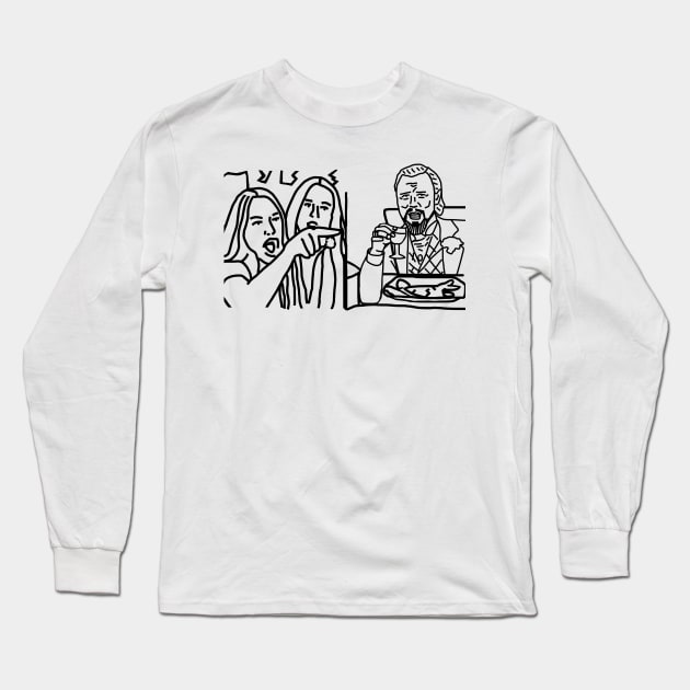 Woman Yelling at a Cat called Leonardo Dicaprio Outline Long Sleeve T-Shirt by ellenhenryart